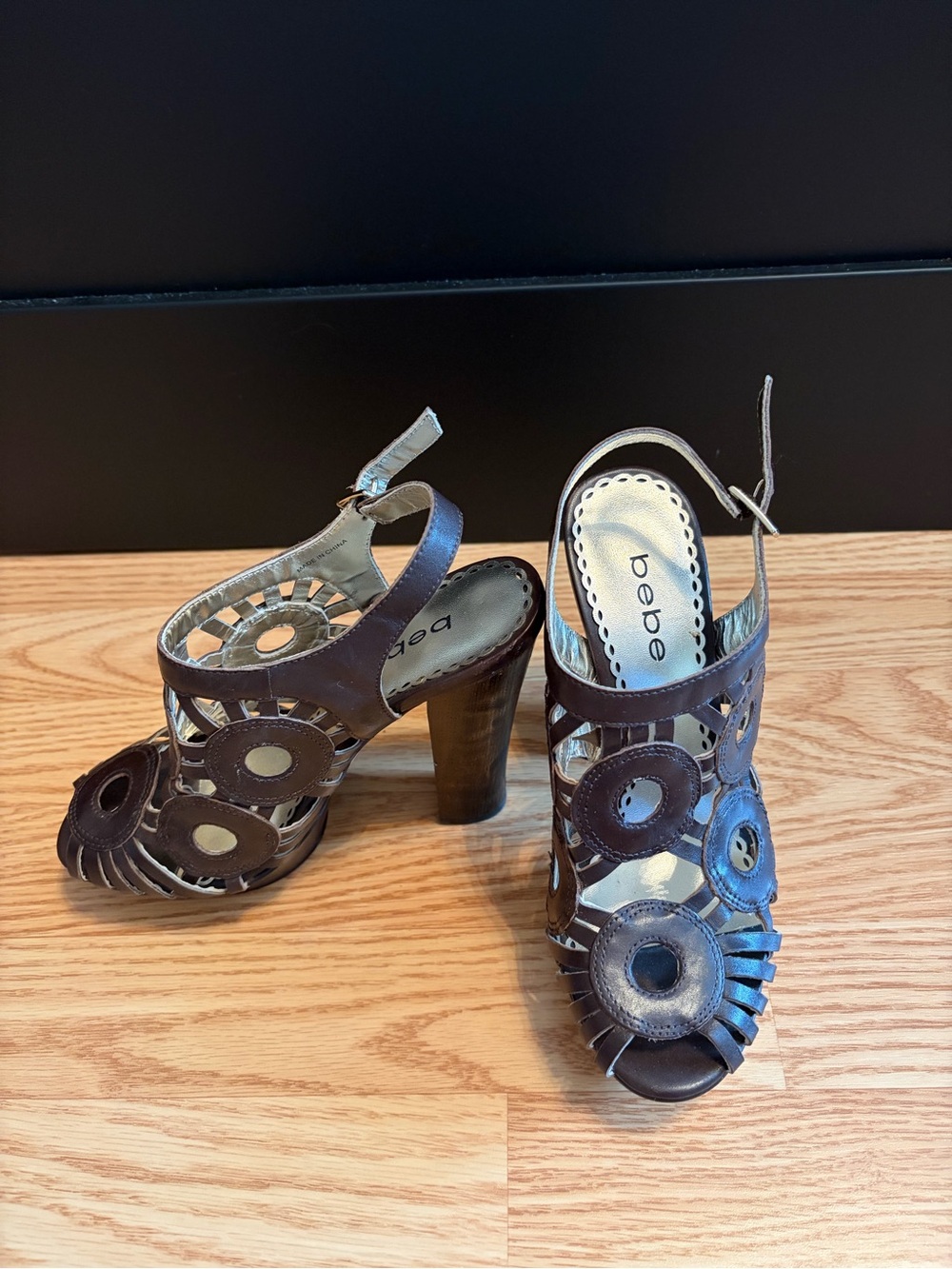 Y2K bebe Boho Brown Cutout High Heel Sandals